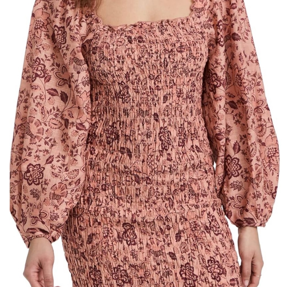 Free People Floral Smocked Dress with Puff Sleeves